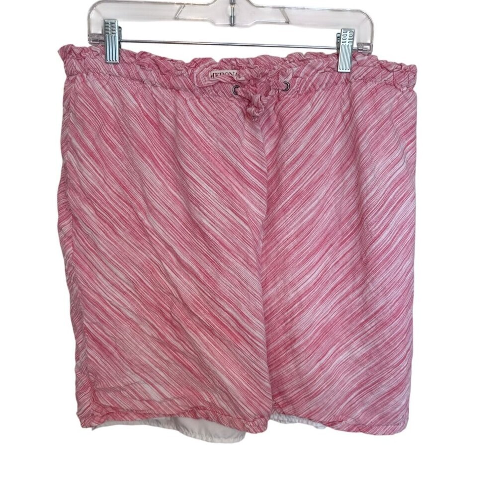 Merona Womens XXL Pink Striped Skirt 75% Cotton 25% Linen Lining Polyester Elast